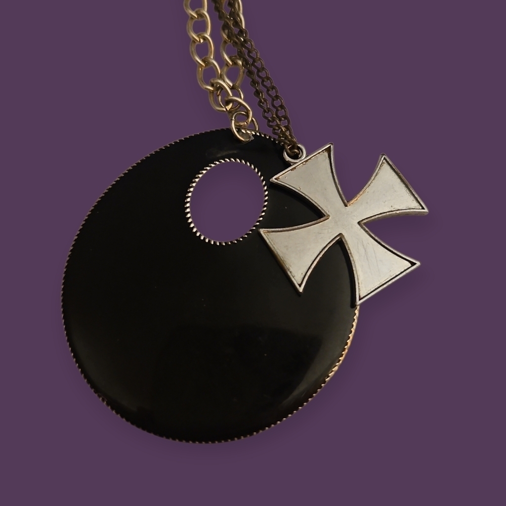 3/$30 Vintage Set of Two Geometric and Maltese Cross Pendant Chain Necklaces